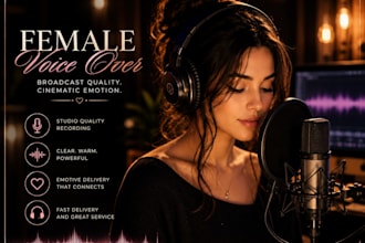 record a broadcast quality female voice over with cinematic emotion