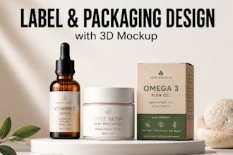 design premium supplement and cosmetic label with 3d packaging mockup