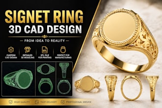 create custom signet ring cad design and 3d jewelry modeling