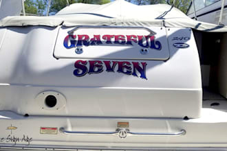 design custom boat lettering, boat name logo, and transom vinyl decal