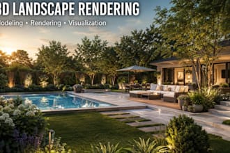 create a 3d landscape model and rendering for your backyard garden and pool