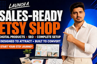 set up etsy shop, design etsy digital products and optimize etsy SEO