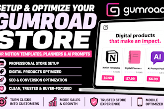 setup gumroad store, gumroad book promoting notion templates planners ai promp