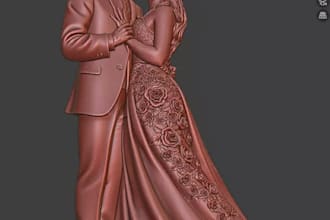 sculpt 3d custom realistic couple figure from picture,wedding cake topper,3d stl
