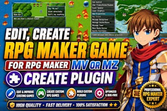 edit, create rpg maker game for fpr maker mv or mz, create plugin