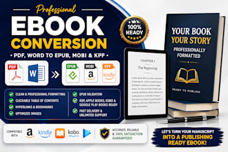manually convert PDF, word, indesign to epub, kpf, mobi for amazon KDP