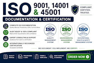 prepare iso 9001 documentation, qms manual, audit and certification