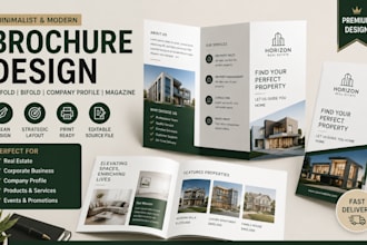 do minimalist realtor trifold brochure design company profile magazine layout