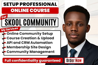 setup skool community, setup online course, setup skool classroom and community