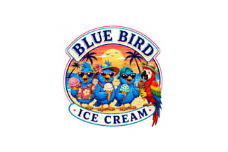 design unique delightful blue bird and ice cream logo  satisfaction guarantee