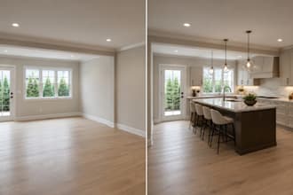 do realistic render and virtual staging for your empty home or shop
