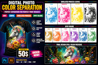 do expert photo color separation,dtf,cmyk, simulated process