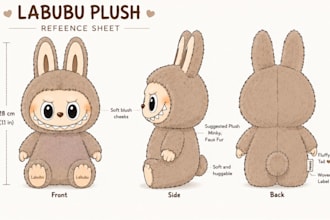 design custom plushie reference sheet for stuffed animals or ych and ocs concept