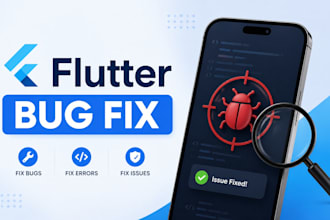debug and fix bugs, issues, crashes, and errors in the flutter and apps