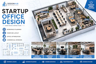 design startup office interior with workspace planning and furniture layout