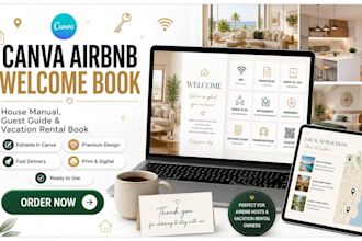 create canva airbnb welcome book, house manual and guest guide