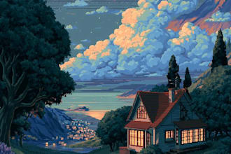 draw pixel art background and landscape