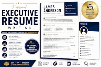 write ats executive resume, cv and linkedin profile for ceo, vp, c level leader