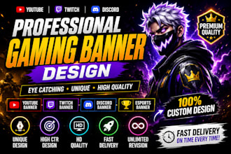 design professional gaming banner for youtube twitch discord and esports
