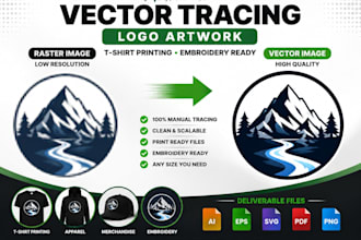 create manual vector tracing for logo artwork tshirt printing embroidery ready