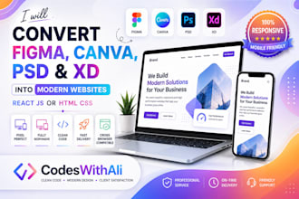 convert figma, canva, PSD or xd to responsive react, HTML website