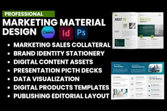 design business marketing material, flyer posters one pager fact sheet booklet