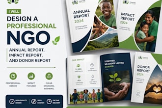 design a professional ngo annual report, impact report, and donor report