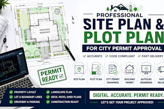 draw site plan plot plan, survey plan for city permit approval for residential