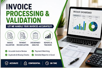 reconcile payments, validate invoices, excel reporting