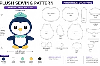 create a plush sewing pattern and tech pack for manufacturing