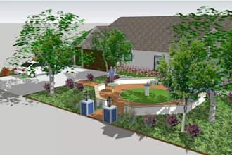 design garden plans with planting, hardscape details and realistic 3d renders