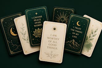 design custom affirmation cards, printable etsy card deck, oracle and tarot card