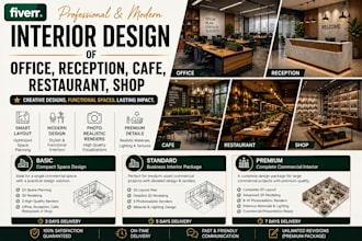 interior design of office, reception, cafe, restaurant, shop