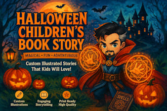 create halloween children book illustration for kids