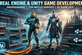 develop unity and unreal engine games with custom blueprints