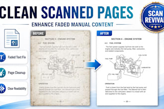 clean scanned pages and enhance faded manual content