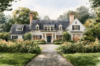 watercolor house portrait or buildings