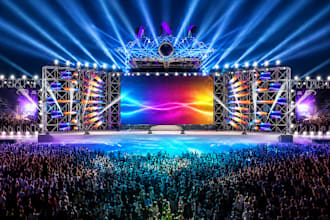 design 3d conference hall, outdoor event stage, stage backdrop, scenography