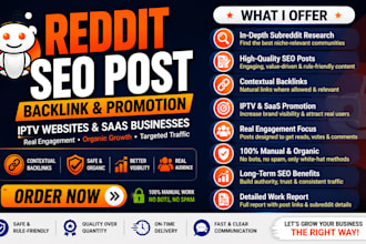 do reddit seo post backlink for your iptv business website link, saas promotion