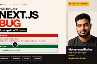 fix your nextjs react and vercel bugs within 24 hours