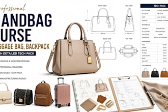 design professional handbag, purse, luggage bag, backpack, with detailed