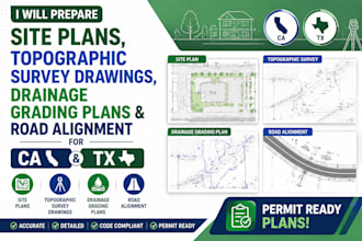 site plan, topographic survey drawing drainage grading plan road alignment ca tx
