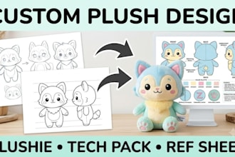 create custom plush stuffed animal plushie cute character tech pack  ref sheet