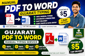 manually type gujarati PDF to word, gujarati typing, data entry and document for