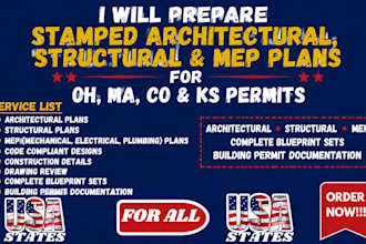 prepare stamped architectural, structural and mep plans for oh ma co ks permit
