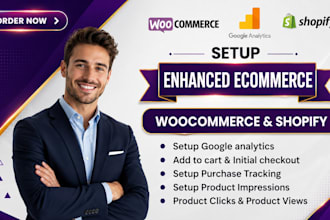 setup ga4, GTM, ecommerce tracking for shopify and woocommerce