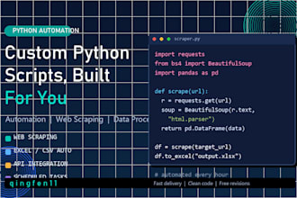 write custom python scripts for automation, web scraping and data processing