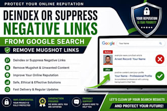 deindex or suppress negative links from google search, remove mugshot links