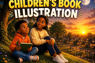 draw children bookk illustration for amazon KDP with african american characters
