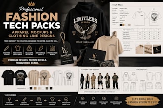 professional fashion tech packs apparel mockups and clothing line designs